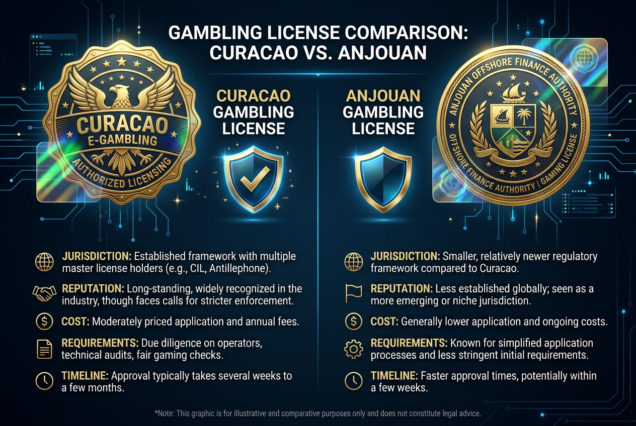 Porównanie licencji kasynowych Curacao vs Anjouan w 2026 roku